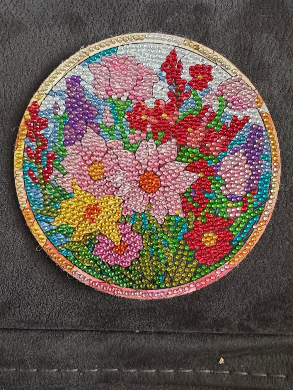 Floral Round Rhinestone Art Coaster - Pink, Red, Yellow, Green, Blue